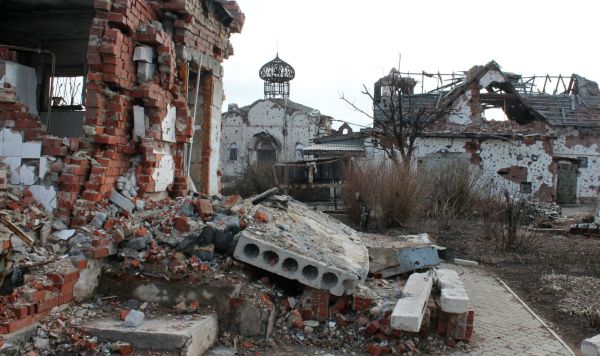 Разрушенный украинскими силовиками Донецкий Иверский монастырь, расположенный у аэропорта Донецка, 8 марта 2017